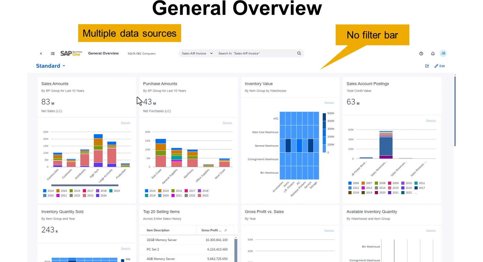 Màn hình General Overview của SAP Business One Web Client